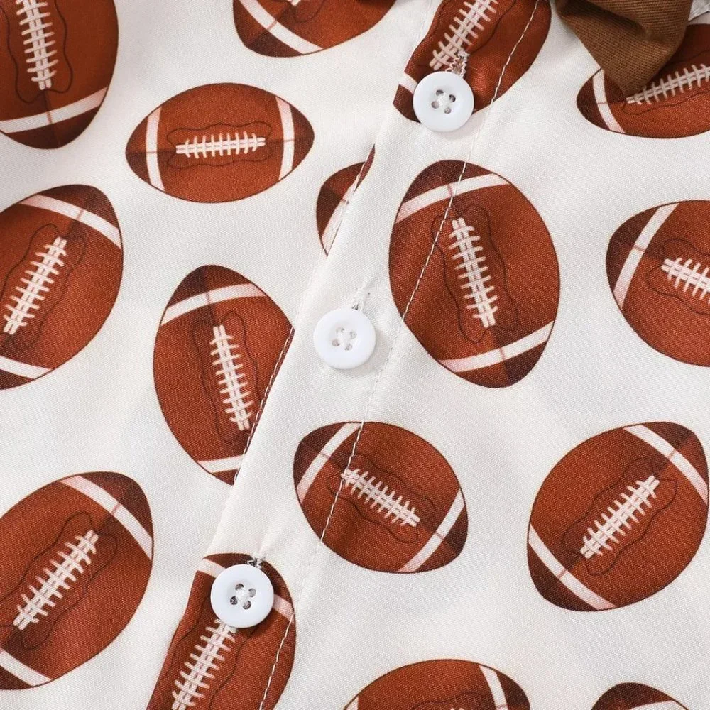 Football Boys Button Down Shirt and Shorts Outfit Set